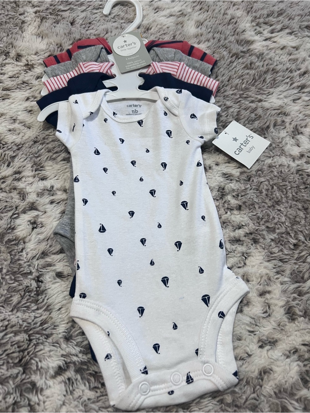 Carter’s Baby Newborn 5-Pack Nautical Bodysuits Sailboat NWT